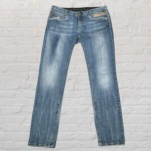 REROCK Straight Leg Western Jeans Cowgirl 30x33 Leather‎ Back Flap Pockets Rodeo